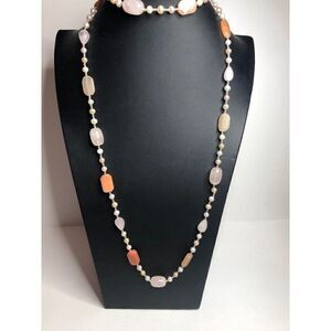 708 Rose Quartz & Freshwater pearl necklace 40"
